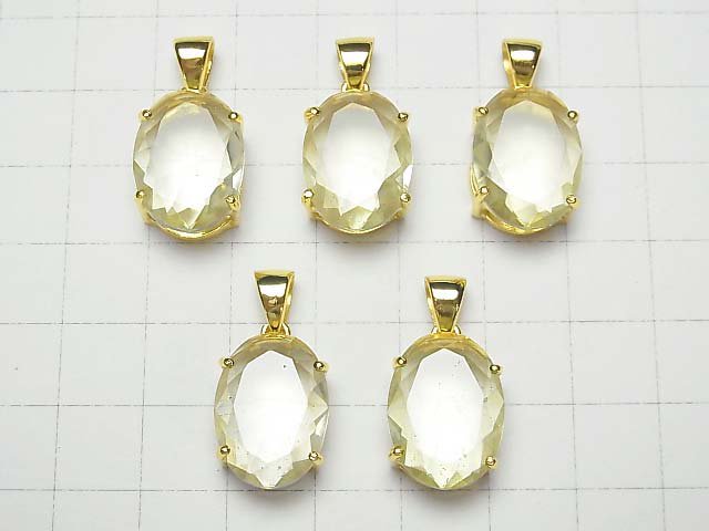 [Video]Libyan Desert Glass Oval Faceted Pendant 18x13mm 18KGP 1pc