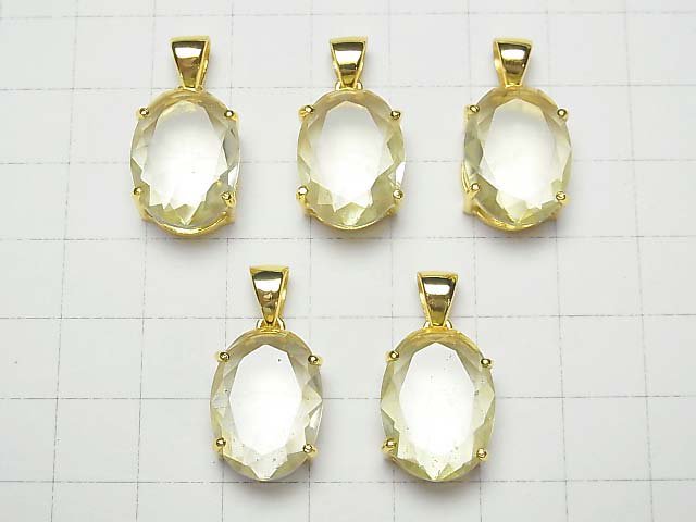 [Video]Libyan Desert Glass Oval Faceted Pendant 18x13mm 18KGP 1pc