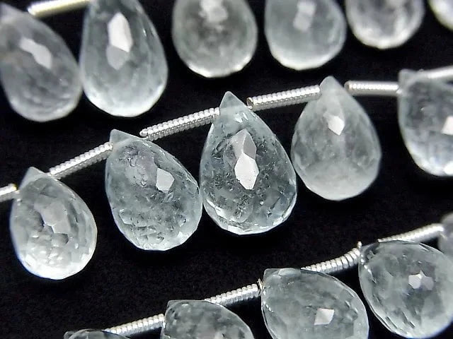 [Video]High Quality Aquamarine AA++ Drop Faceted Briolette half or 1strand beads (aprx.6inch/16cm)