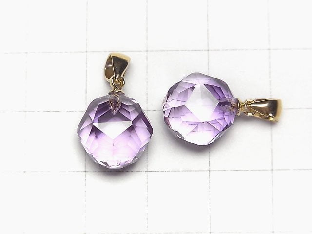 [Video]High Quality! Amethyst AAA Star Faceted Round 12mm Pendant 18KGP 1pc