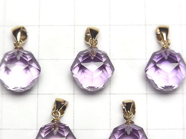 [Video]High Quality! Amethyst AAA Star Faceted Round 12mm Pendant 18KGP 1pc