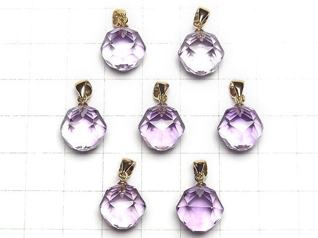 [Video]High Quality! Amethyst AAA Star Faceted Round 12mm Pendant 18KGP 1pc