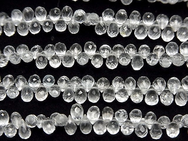 [Video]High Quality White Topaz AAA- Drop Faceted Briolette half or 1strand beads (aprx.7inch/18cm)