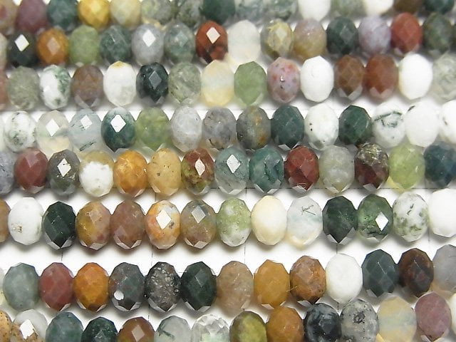 [Video] High Quality! Indian Agate Faceted Button Roundel 5x5x3.5mm 1strand beads (aprx.15inch/37cm)