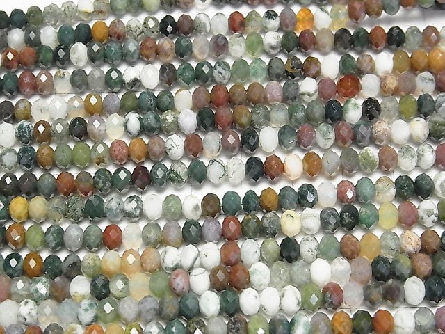 [Video] High Quality! Indian Agate Faceted Button Roundel 5x5x3.5mm 1strand beads (aprx.15inch/37cm)