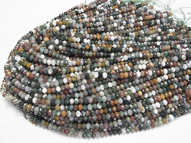 [Video] High Quality! Indian Agate Faceted Button Roundel 5x5x3.5mm 1strand beads (aprx.15inch/37cm)