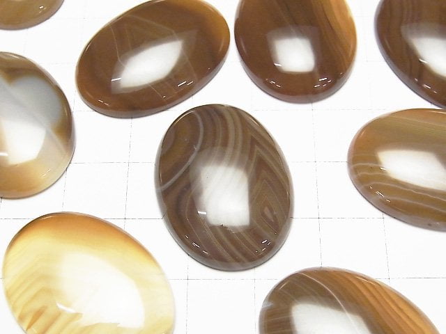 [Video] Brown Striped Agate AAA Oval Cabochon 30x22mm 2pcs