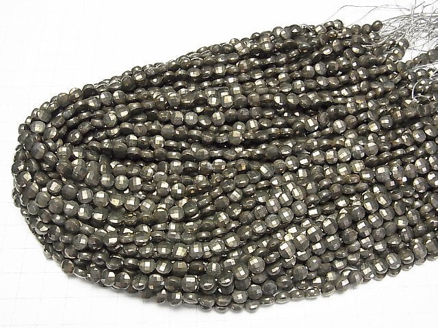 [Video] High Quality! Golden Pyrite AAA- Faceted Coin 6x6x3.5mm 1strand beads (aprx.15inch/37cm)