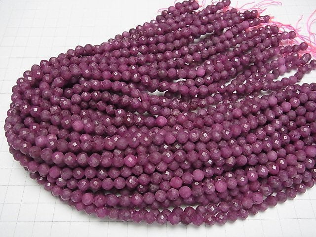 [Video] High Quality! Ruby AA 64Faceted Round 6mm half or 1strand beads (aprx.15inch/36cm)