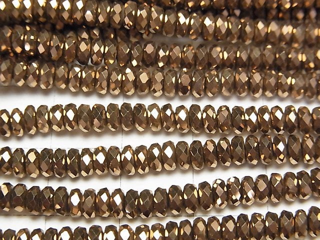 [Video]High Quality! Hematite Faceted Button Rondelle 4x4x2mm Bronze color coating 1strand beads (aprx.15inch/38cm)