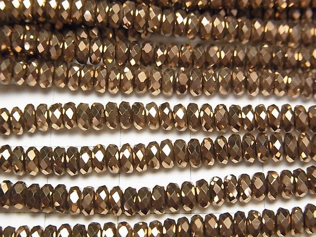 [Video]High Quality! Hematite Faceted Button Roundel 4x4x2mm Bronze color coating 1strand beads (aprx.15inch/38cm)