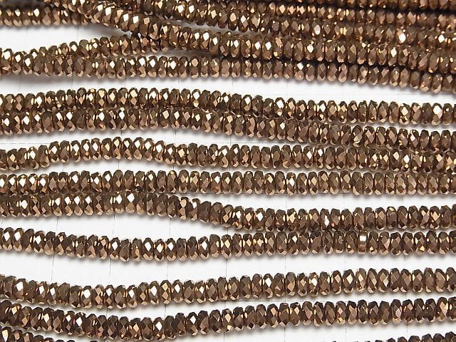 [Video]High Quality! Hematite Faceted Button Roundel 4x4x2mm Bronze color coating 1strand beads (aprx.15inch/38cm)