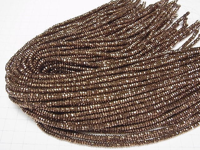 [Video]High Quality! Hematite Faceted Button Roundel 4x4x2mm Bronze color coating 1strand beads (aprx.15inch/38cm)