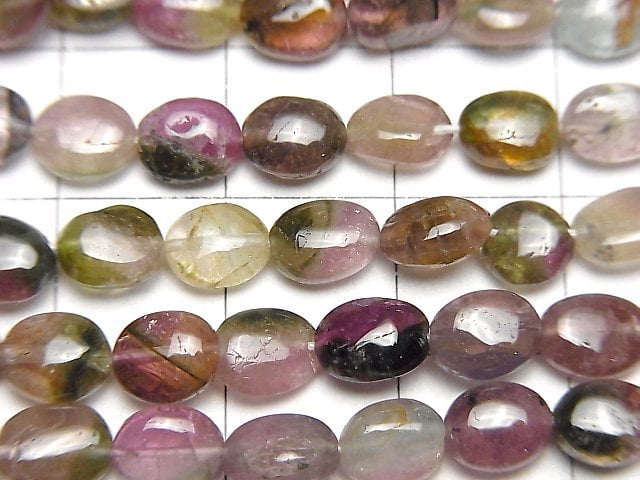 [Video]High Quality Bi-color Tourmaline AA++ Oval -Flat Nugget half or 1strand beads (aprx.15inch/38cm)