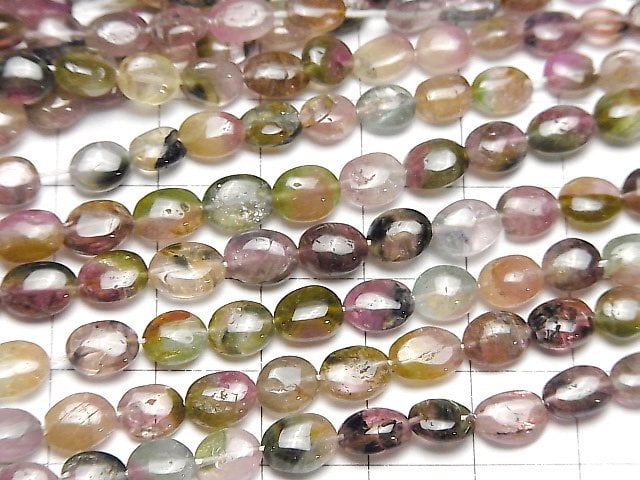 [Video]High Quality Bi-color Tourmaline AA++ Oval -Flat Nugget half or 1strand beads (aprx.15inch/38cm)