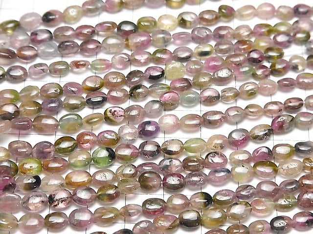 [Video]High Quality Bi-color Tourmaline AA++ Oval -Flat Nugget half or 1strand beads (aprx.15inch/38cm)