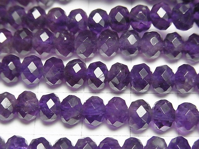 [Video] High Quality! Amethyst AA++ Faceted Button Roundel 6x6x4.5mm half or 1strand beads (aprx.15inch/38cm)
