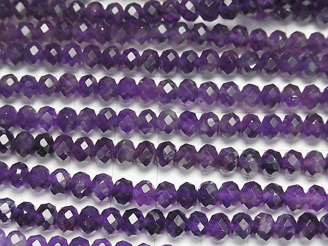 [Video] High Quality! Amethyst AA++ Faceted Button Roundel 6x6x4.5mm half or 1strand beads (aprx.15inch/38cm)