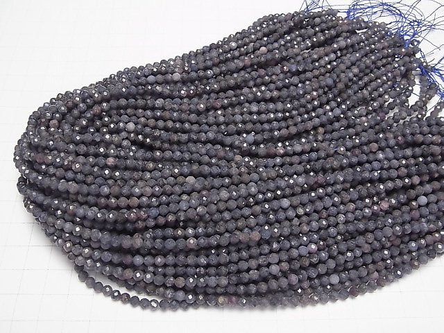 [Video] High Quality! Madagascar Sapphire AA+ Faceted Round 4mm 1strand beads (aprx.15inch/37cm)