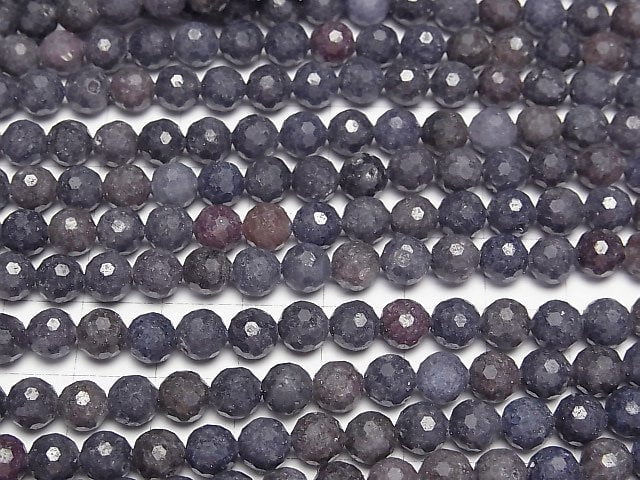 [Video] High Quality! Madagascar Sapphire AA+ 128Faceted Round 6mm half or 1strand beads (aprx.15inch/36cm)