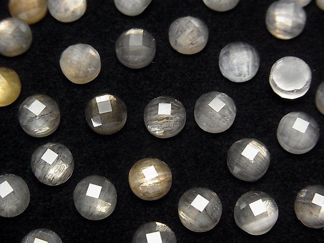 [Video]Moonstone x Crystal AAA Round Faceted Cabochon 6x6mm 3pcs