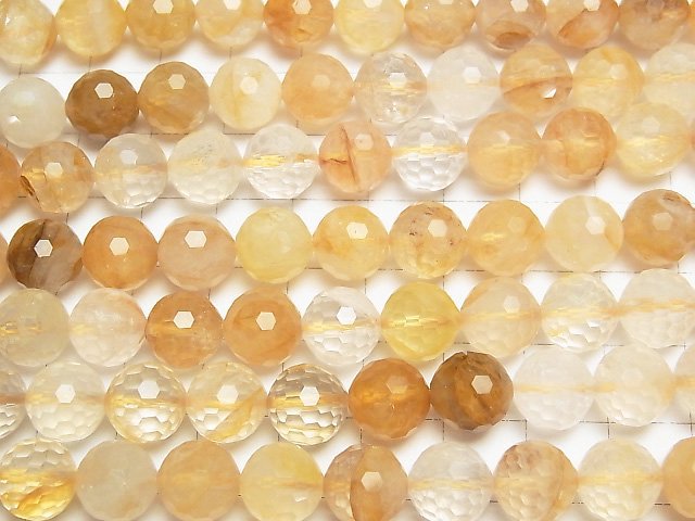 [Video] High Quality! Yellow Hematite Quartz 128Faceted Round 10mm half or 1strand beads (aprx.15inch/37cm)