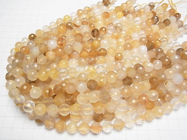 [Video] High Quality! Yellow Hematite Quartz 128Faceted Round 10mm half or 1strand beads (aprx.15inch/37cm)