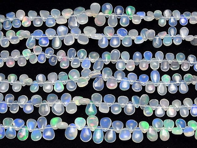 [Video] High Quality Ethiopian Water Opal AAA- Pear shape (Smooth) half or 1strand beads (aprx.7inch/18cm)