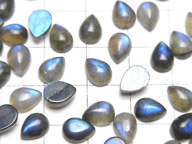 [Video] Blue Labradorite AA++ Pear shape Cabochon 8x6mm 5pcs