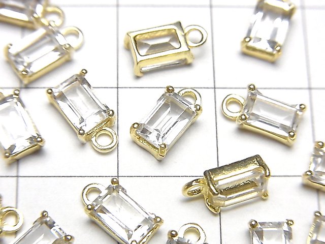 [Video] High Quality White Topaz AAA Bezel Setting Rectangle Faceted 6x4mm 18KGP 2pcs