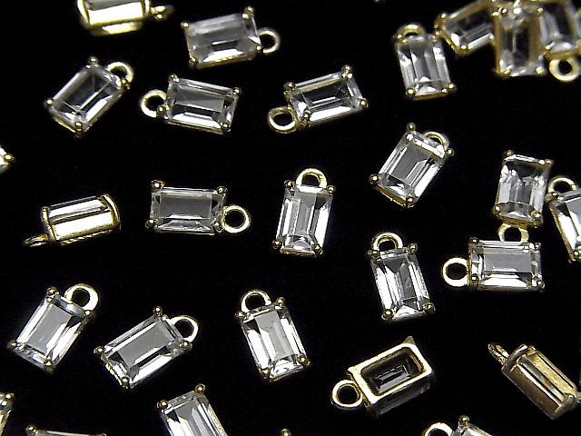 [Video] High Quality White Topaz AAA Bezel Setting Rectangle Faceted 6x4mm 18KGP 2pcs