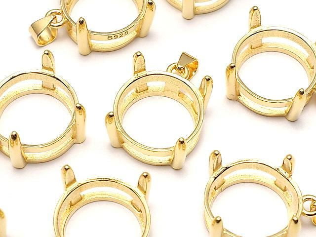 [Video] Silver925 Pendant Frame Round Faceted 12mm 18KGP 1pc