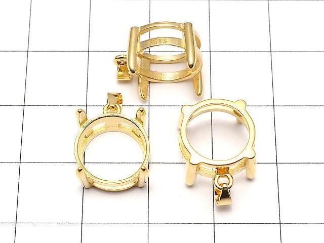 [Video] Silver925 Pendant Frame Round Faceted 12mm 18KGP 1pc