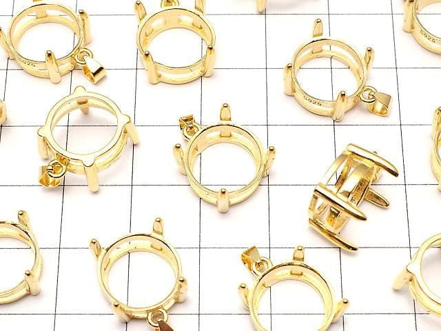 [Video] Silver925 Pendant Frame Round Faceted 12mm 18KGP 1pc