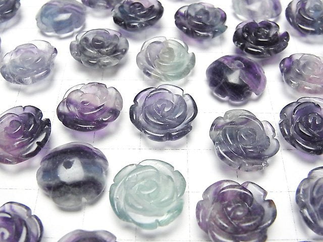 [Video] Multi color Fluorite AA++ Rose 15mm [Half Drilled Hole] 2pcs