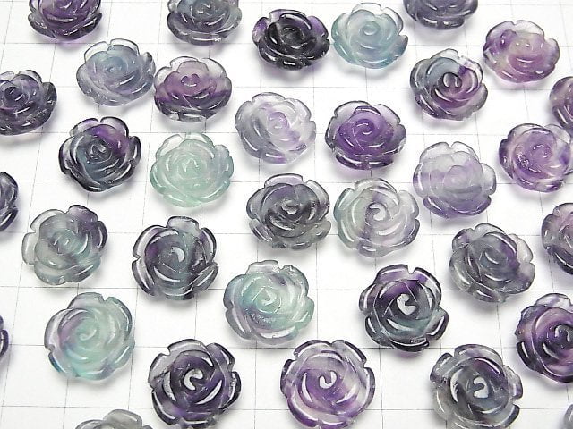 [Video] Multi color Fluorite AA++ Rose 15mm [Half Drilled Hole] 2pcs