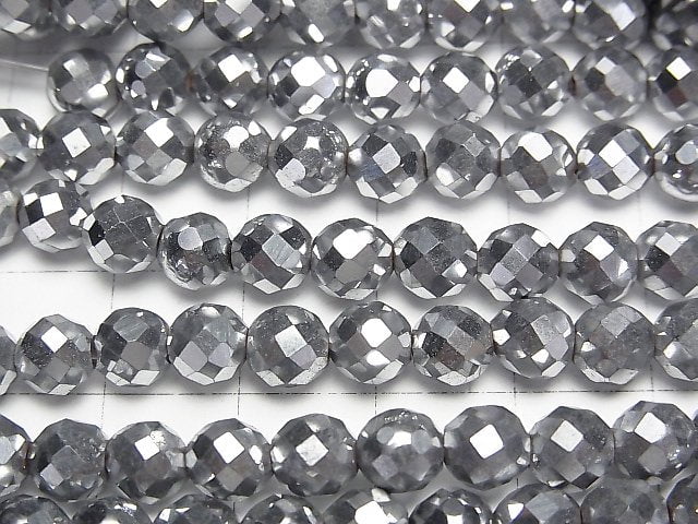 [Video]High Quality! Hematite 64Faceted Round 6mm Silver Coating 1strand beads (aprx.15inch/38cm)