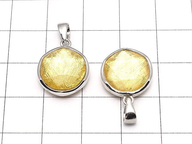 Meteorite (Muonionalusta) Pendant Both Side Finish 14mm Yellow Gold Silver925