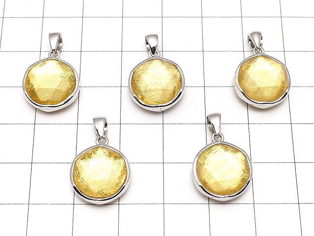 Meteorite (Muonionalusta) Pendant Both Side Finish 14mm Yellow Gold Silver925