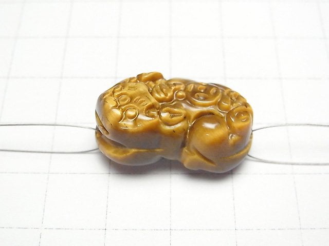 [Video] Yellow Tiger's Eye AAA- Pixiu's Carving 27x15x11mm 1pair