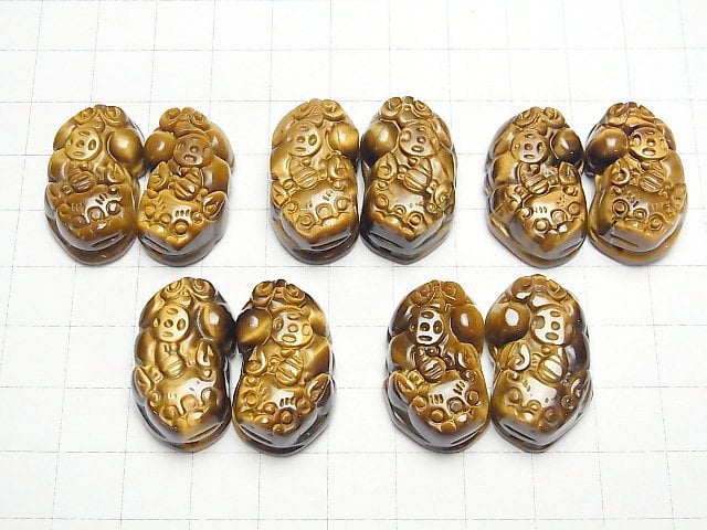 [Video] Yellow Tiger's Eye AAA- Pixiu's Carving 27x15x11mm 1pair