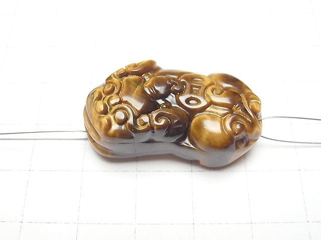 [Video] Yellow Tiger's Eye AAA- Pixiu Carving 32x18x11mm 1pair