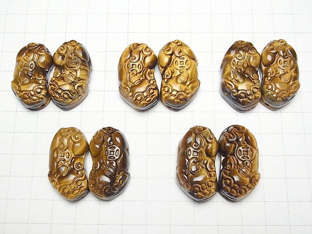 [Video] Yellow Tiger's Eye AAA- Pixiu Carving 32x18x11mm 1pair