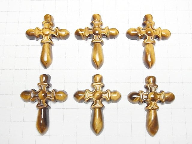 [Video] Yellow Tiger's Eye AAA- Cross 46x36x7mm 1pc