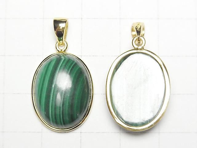 [Video] Malachite AAA Oval Pendant 20x16mm 18KGP 1pc