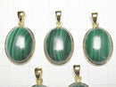 [Video] Malachite AAA Oval Pendant 20x16mm 18KGP 1pc