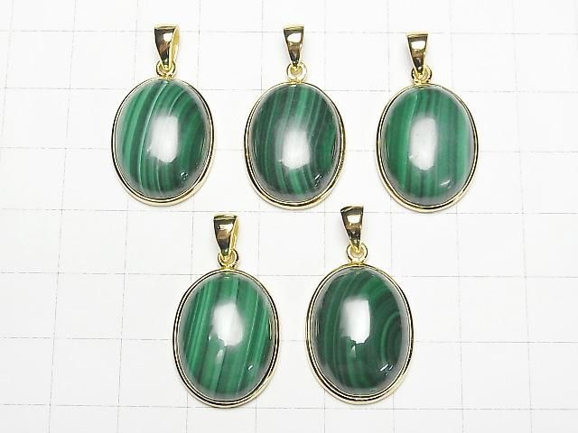 [Video] Malachite AAA Oval Pendant 20x16mm 18KGP 1pc
