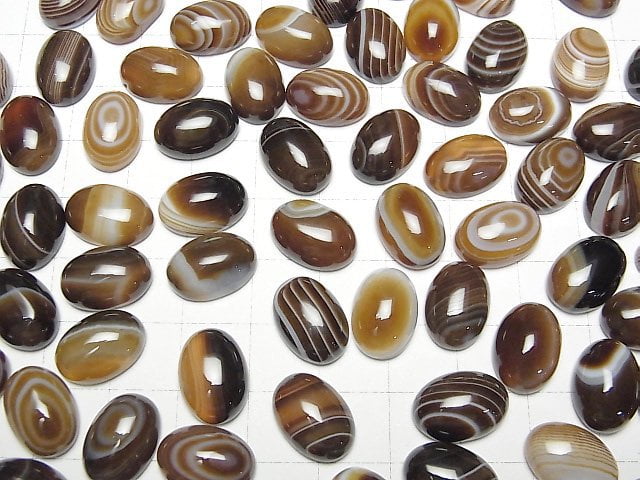 [Video] Brown Striped Agate AAA Oval Cabochon 14x10mm 3pcs