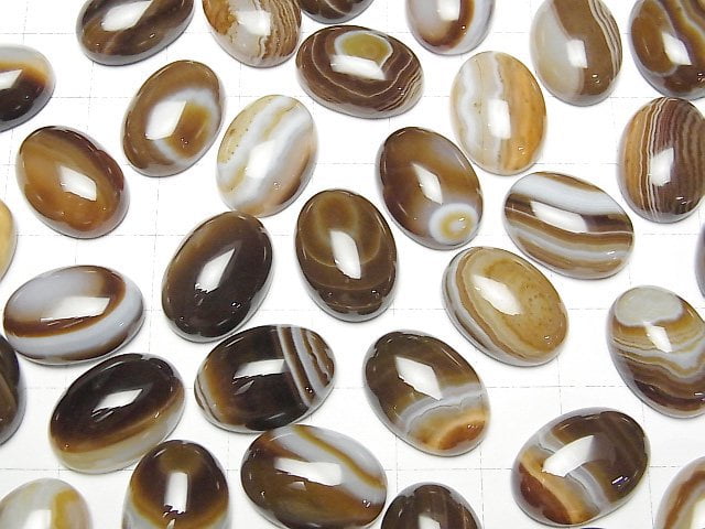 [Video] Brown Striped Agate AAA Oval Cabochon 18x13mm 3pcs