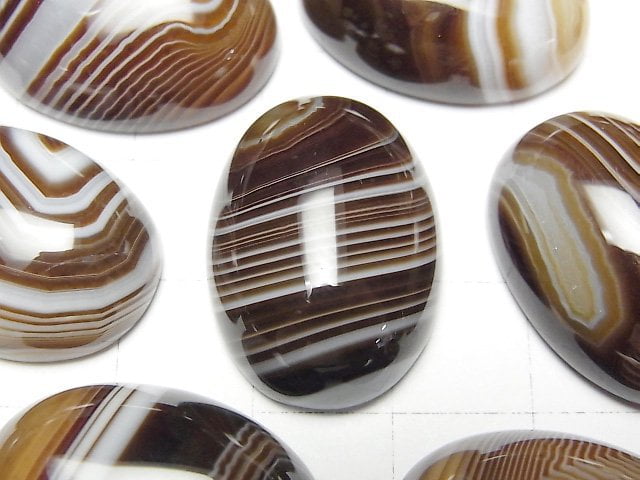 [Video] Brown Striped Agate AAA Oval Cabochon 25x18mm 2pcs